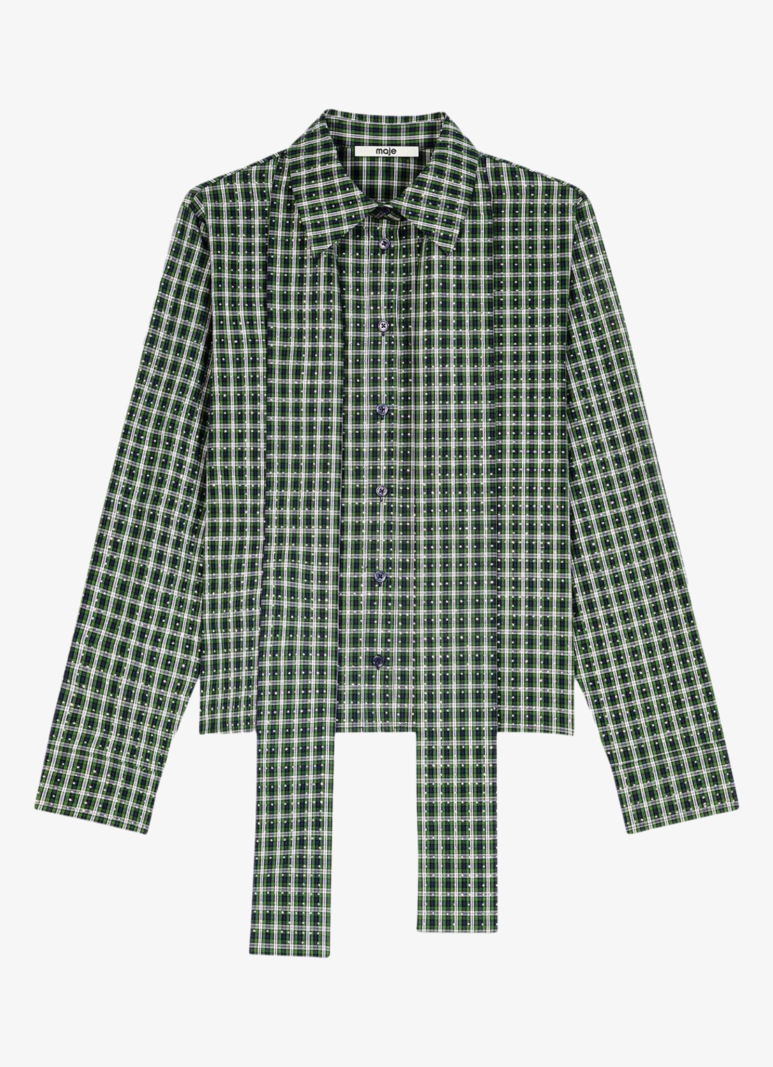 Maje Blouse met sjaalkraag en ruitdessin - detail 2 groen