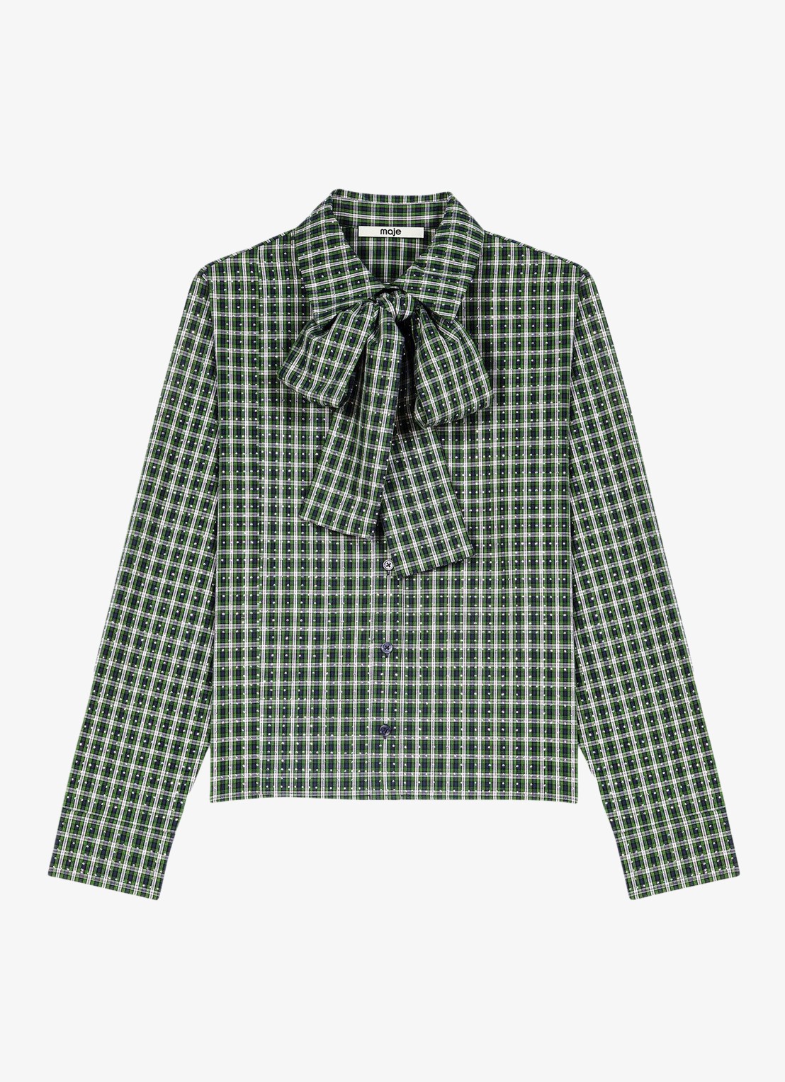 Maje Blouse met sjaalkraag en ruitdessin - voorkant 4 groen