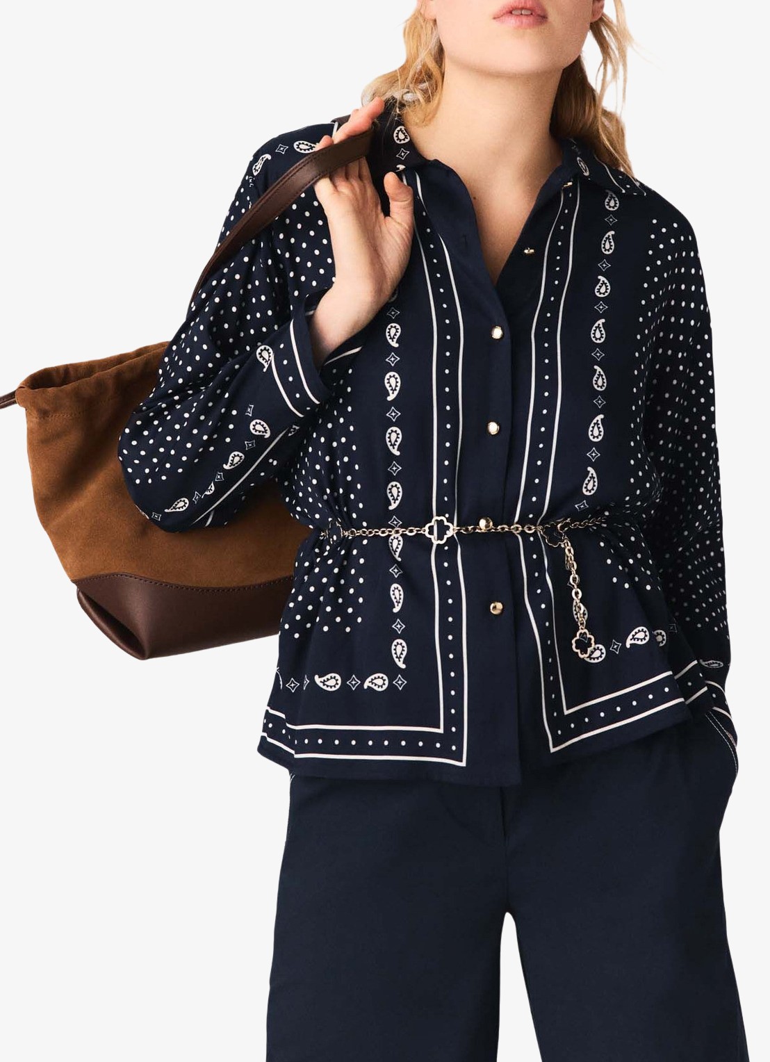 Maje Blouse met stippenprint - detail 4 donkerblauw