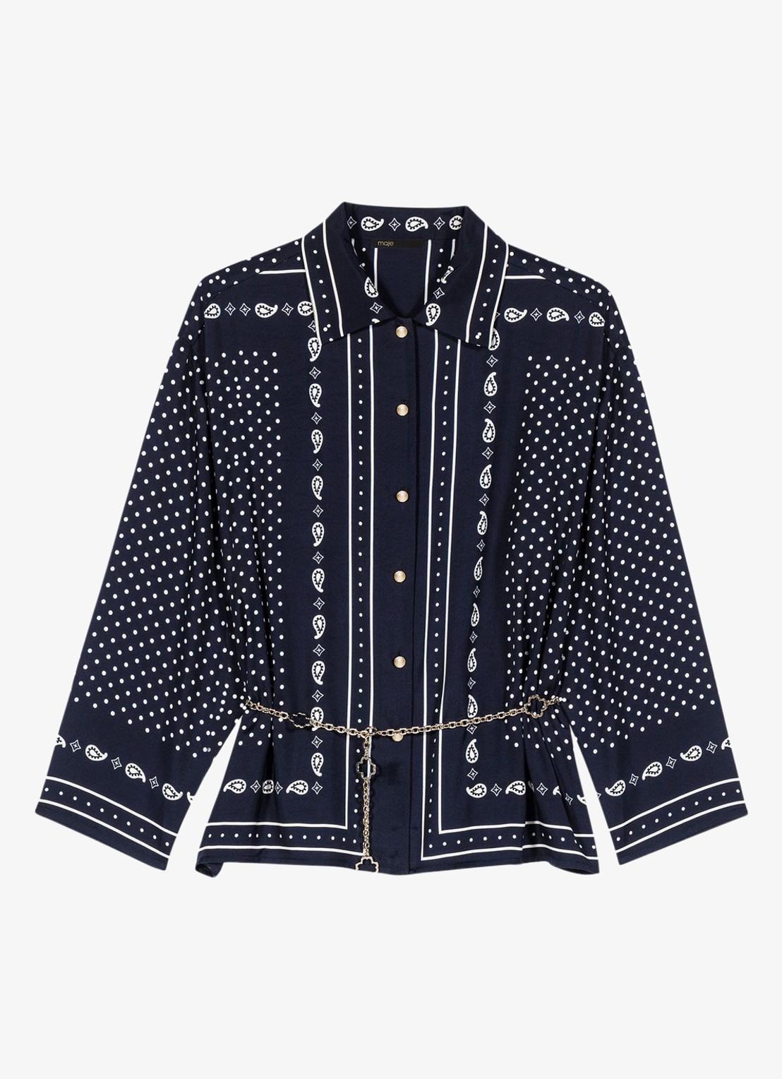 Maje Blouse met stippenprint - voorkant donkerblauw