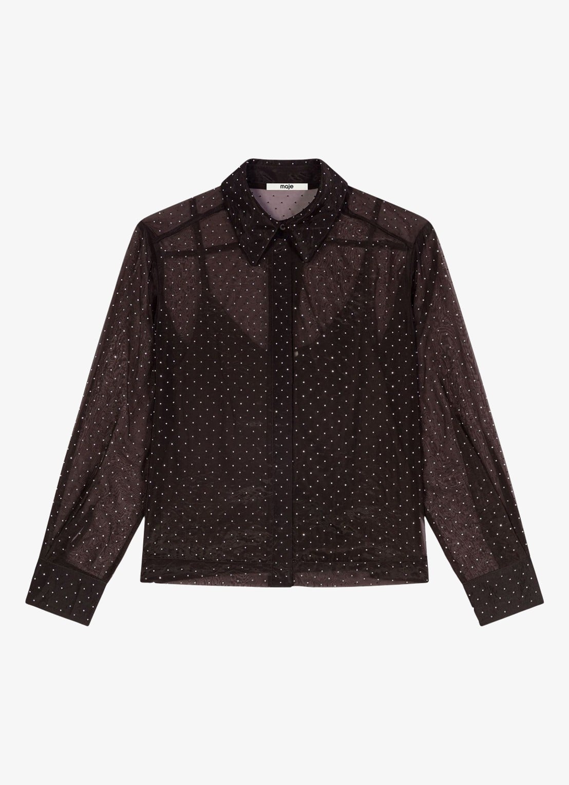 Maje Blouse met stippenprint - voorkant donkerbruin
