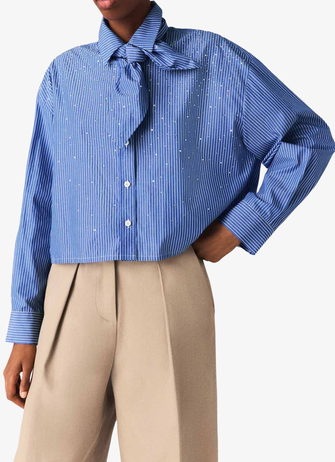 Maje Blouse met strass en afneembare sjaalkraag - detail 4 blauw