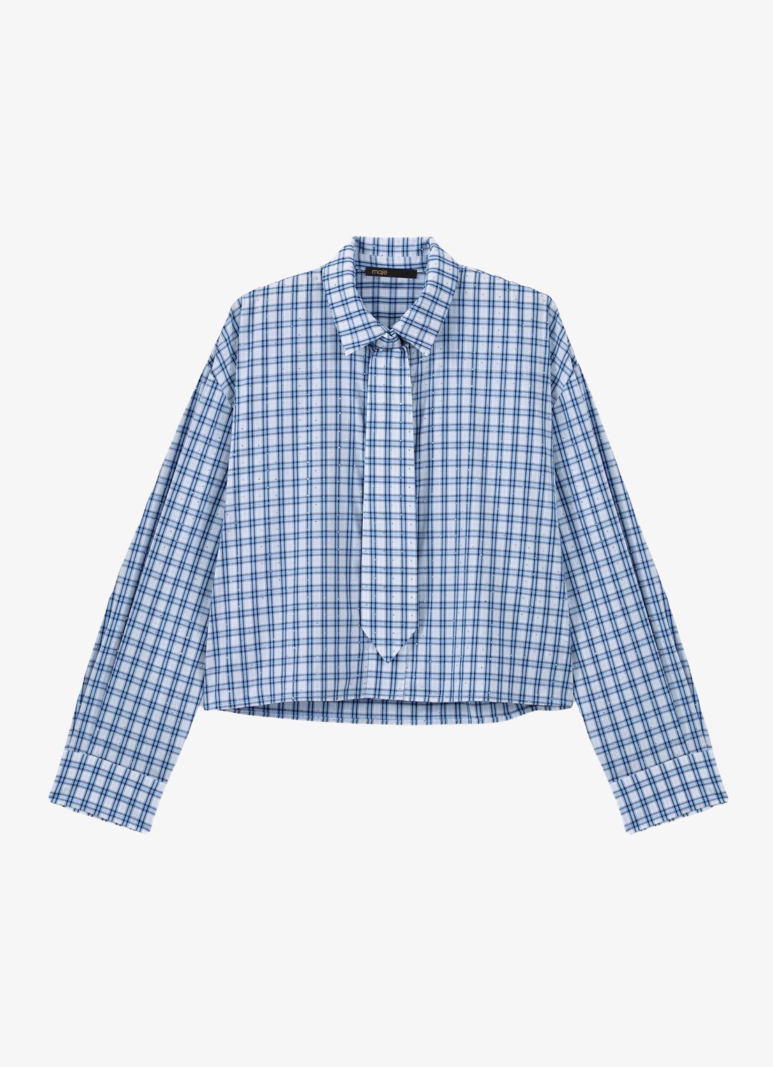 Maje Blouse met strass en afneembare stropdas - voorkant blauw