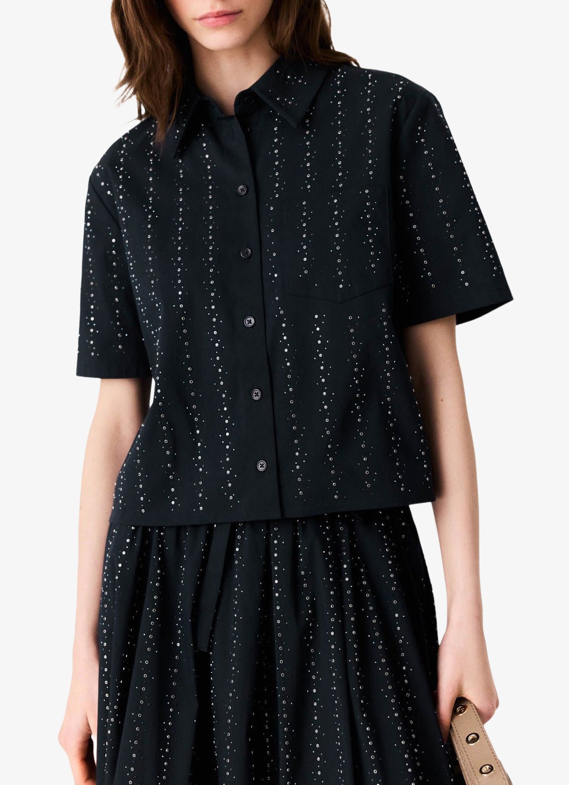 Maje Blouse met strass en borstzak - detail 4 donkerblauw
