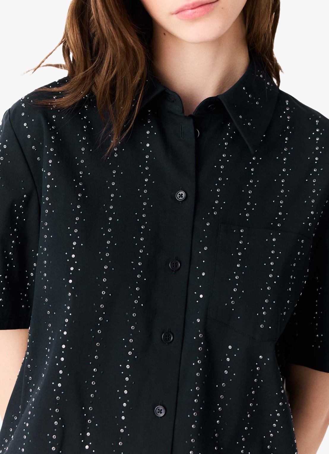 Maje Blouse met strass en borstzak - detail 6 donkerblauw