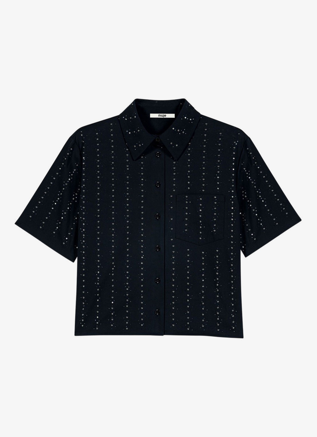 Maje Blouse met strass en borstzak - voorkant donkerblauw