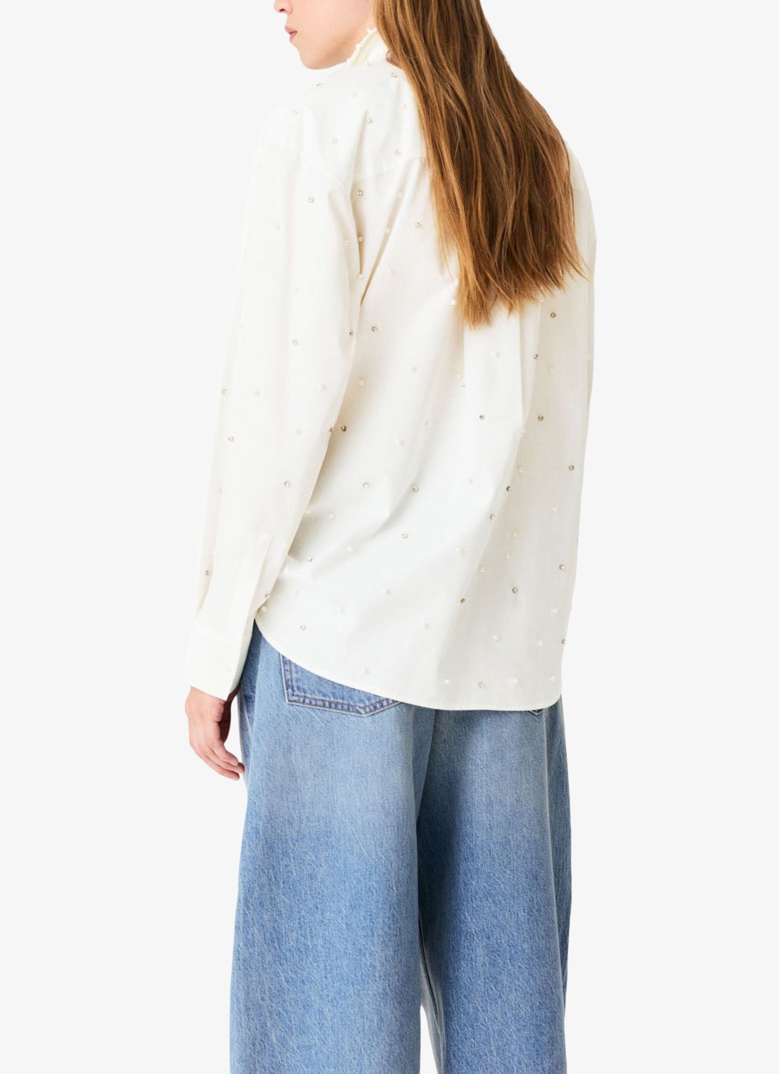Maje Blouse met strass en imitatieparels - achterkant gebroken wit