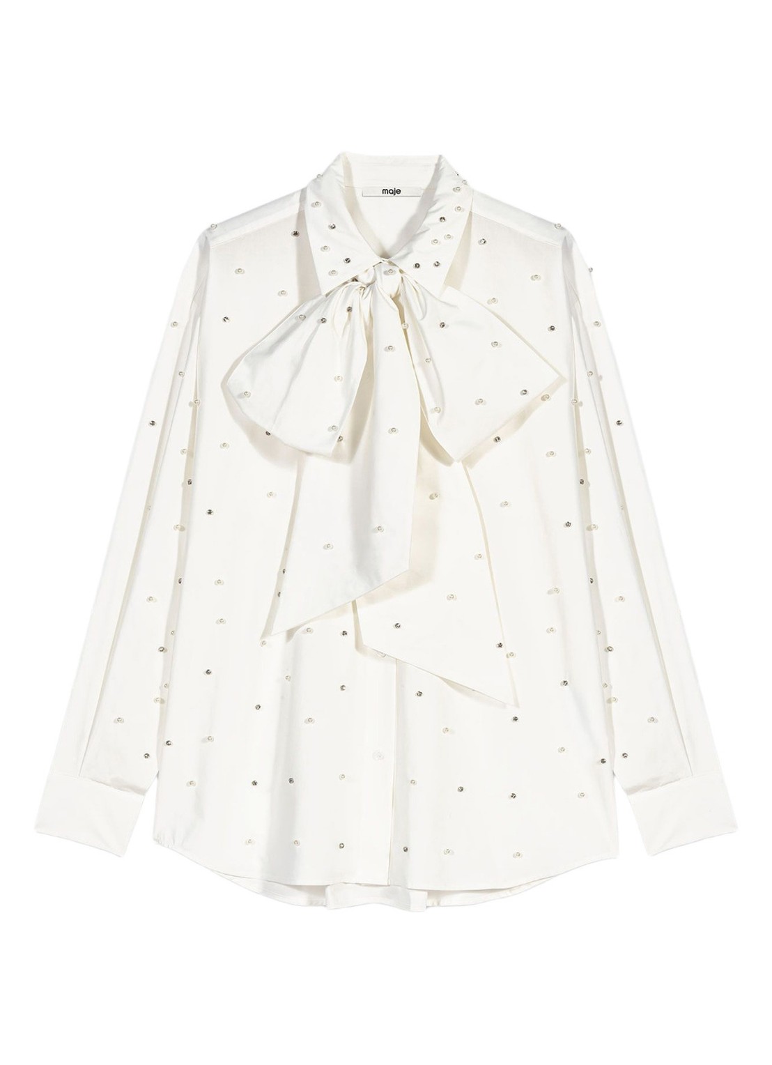 Maje Blouse met strass en imitatieparels - voorkant 2 gebroken wit