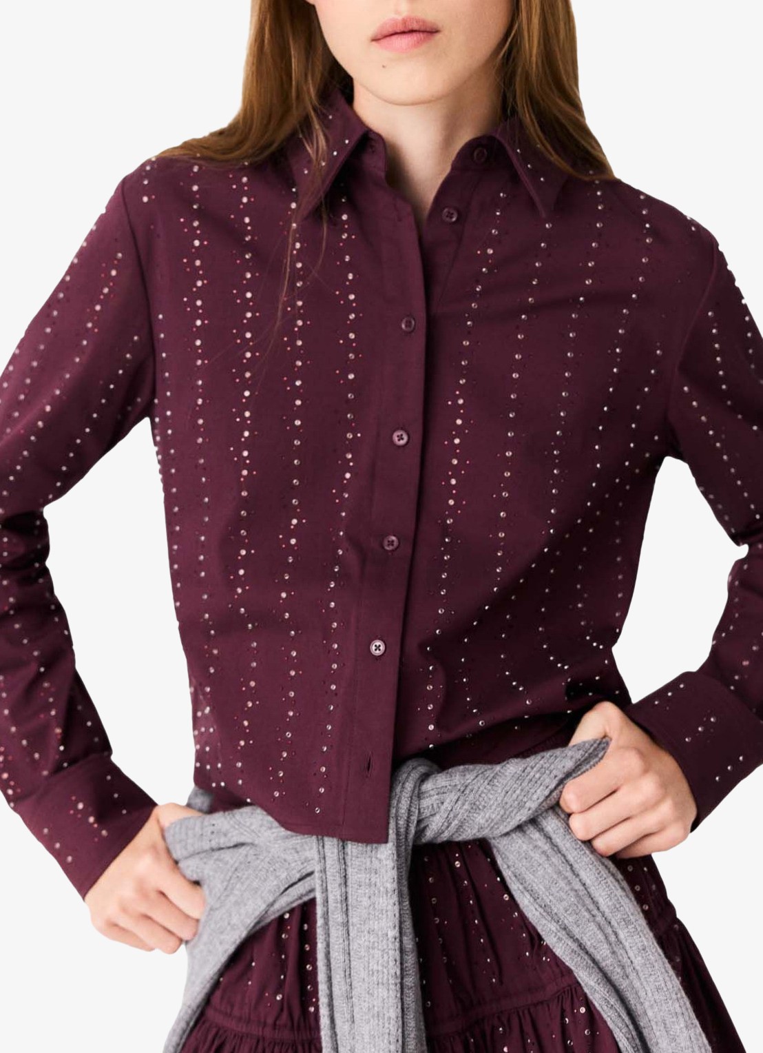 Maje Blouse met strass - detail 2 bordeauxrood