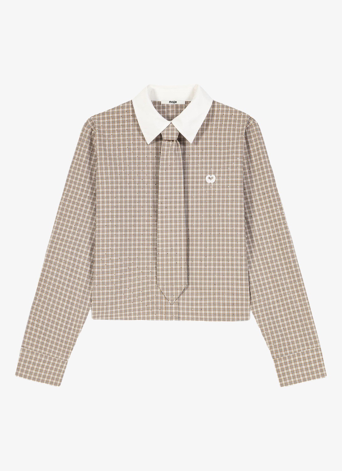 Maje Blouse met strassdetails met ruitdessin - detail 2 beige / beige