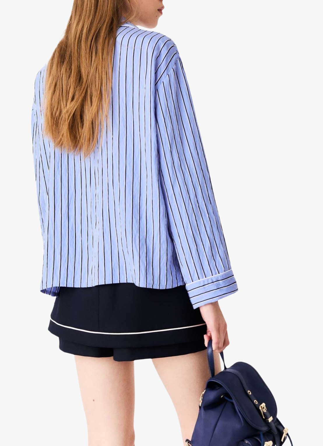 Maje Blouse met streepprint en borstzak - achterkant 7 blauw