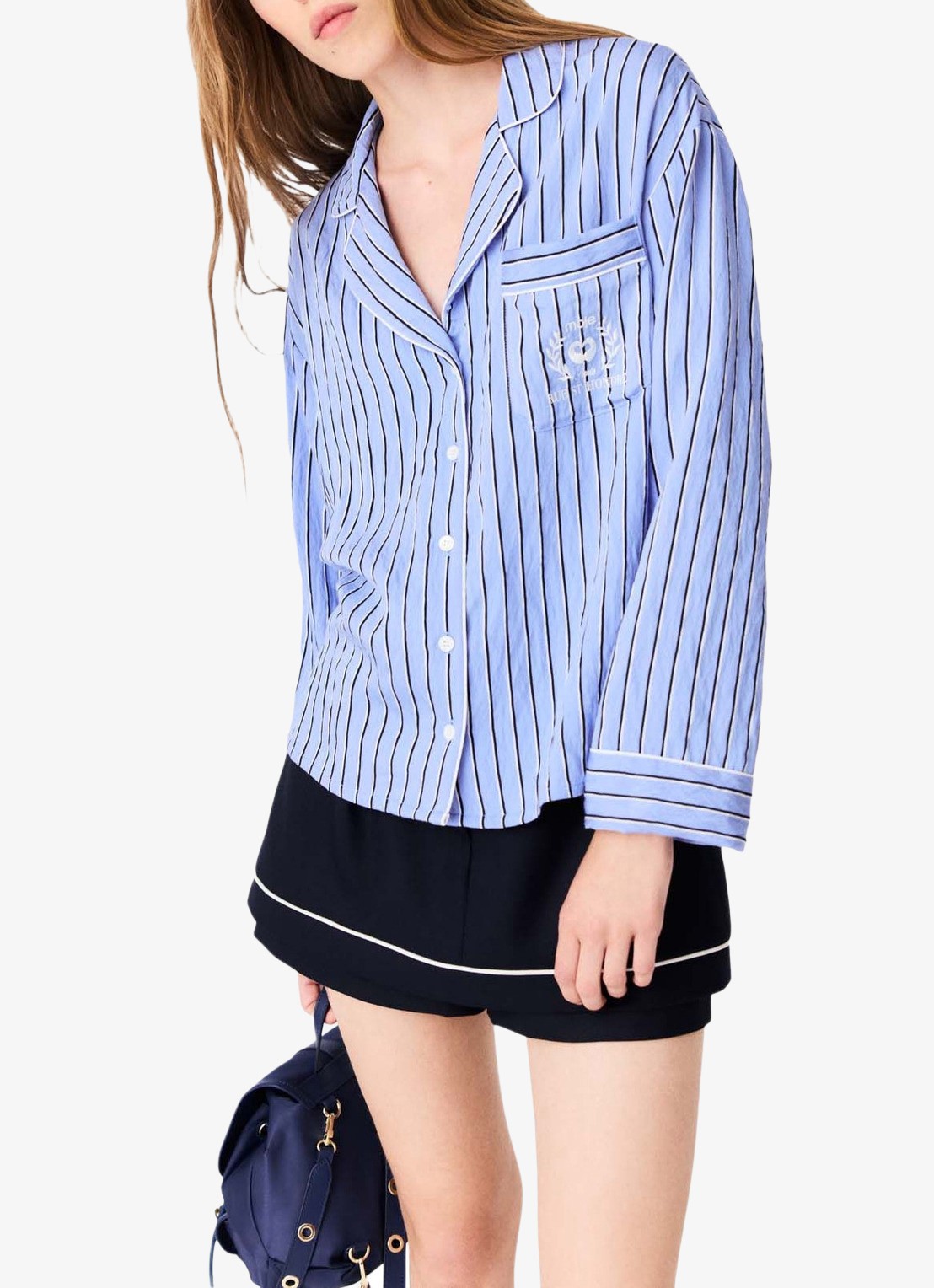 Maje Blouse met streepprint en borstzak - detail 3 blauw