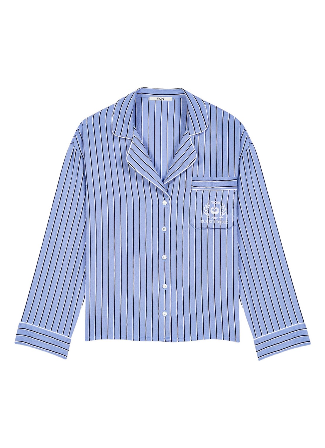 Maje Blouse met streepprint en borstzak - voorkant blauw