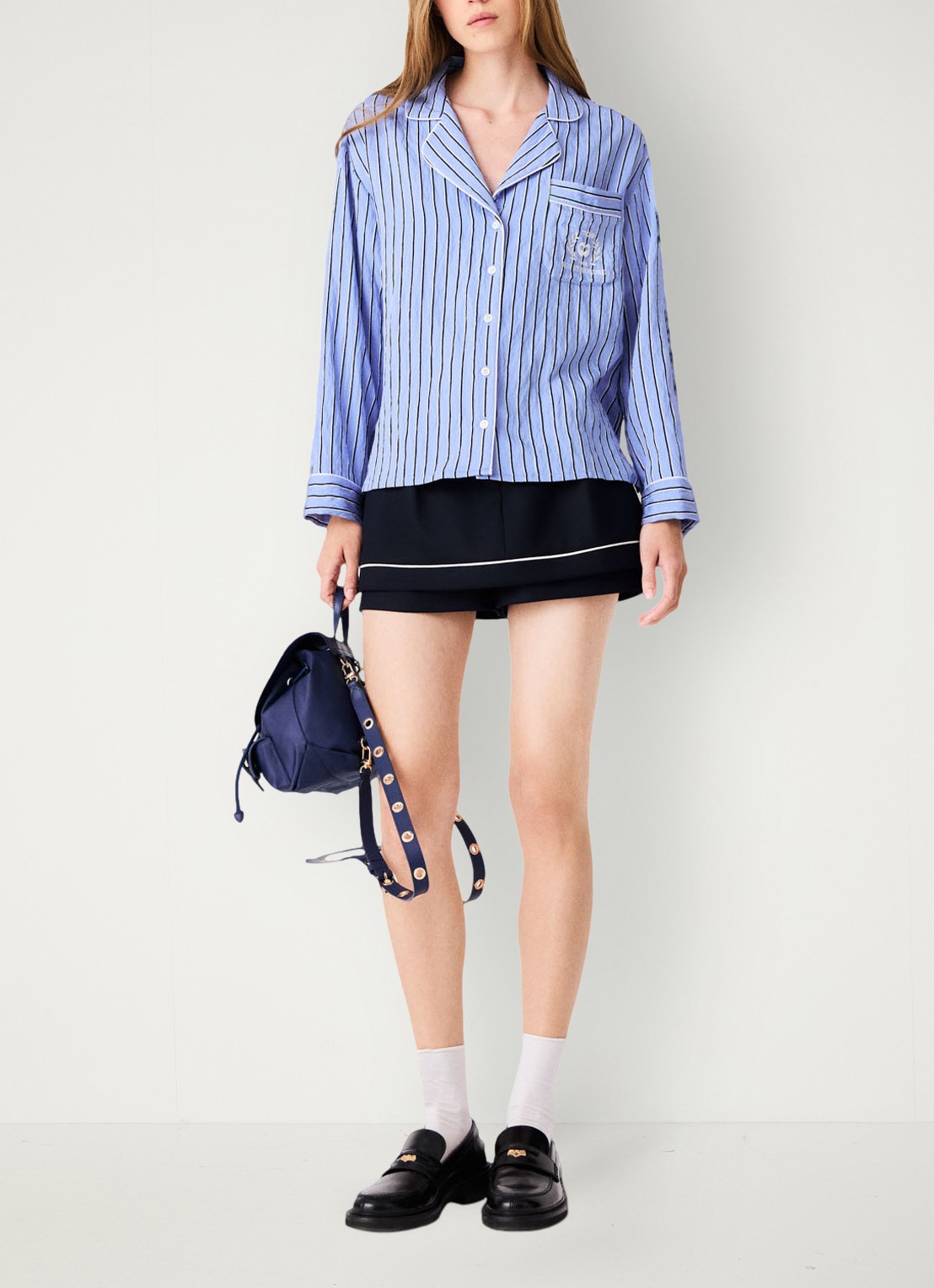 Maje Blouse met streepprint en borstzak - voorkant 2 blauw