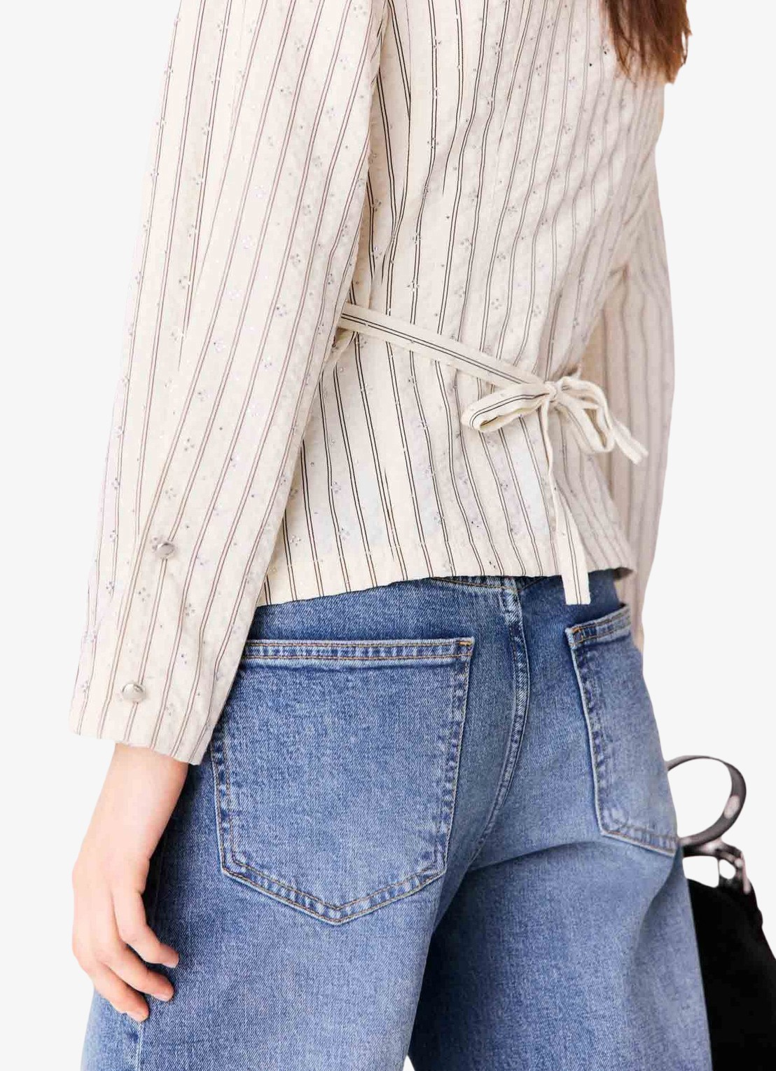 Maje Blouse met streepprint en strass - detail 6 beige