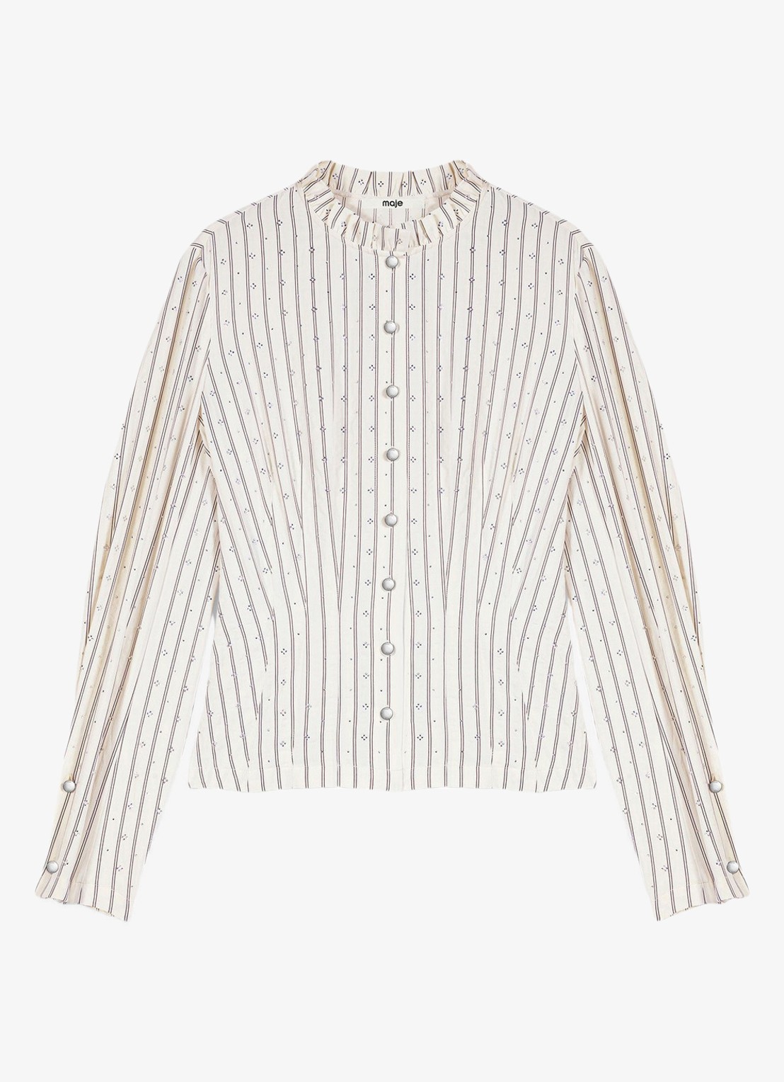 Maje Blouse met streepprint en strass - voorkant beige