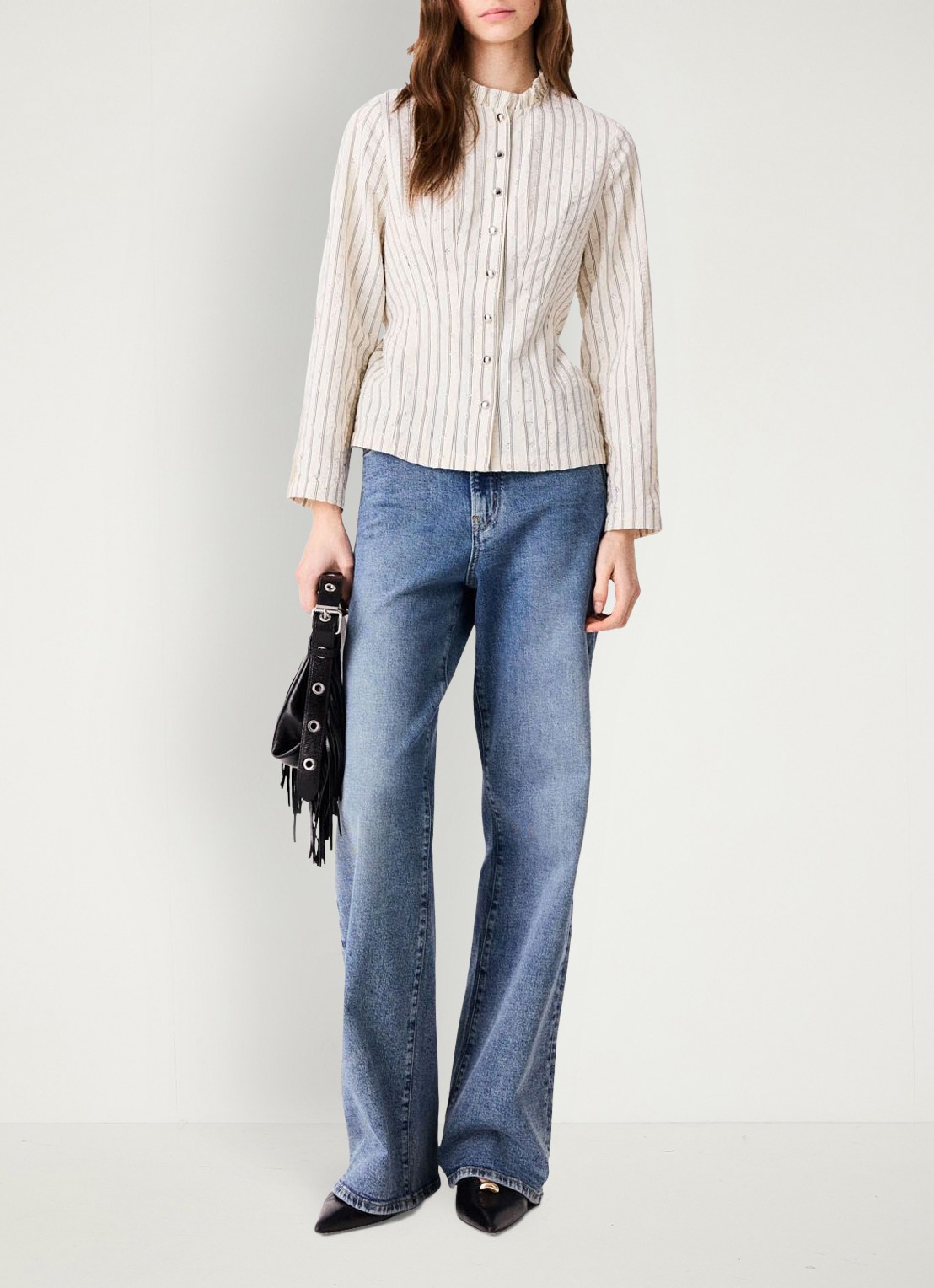 Maje Blouse met streepprint en strass - voorkant 2 beige