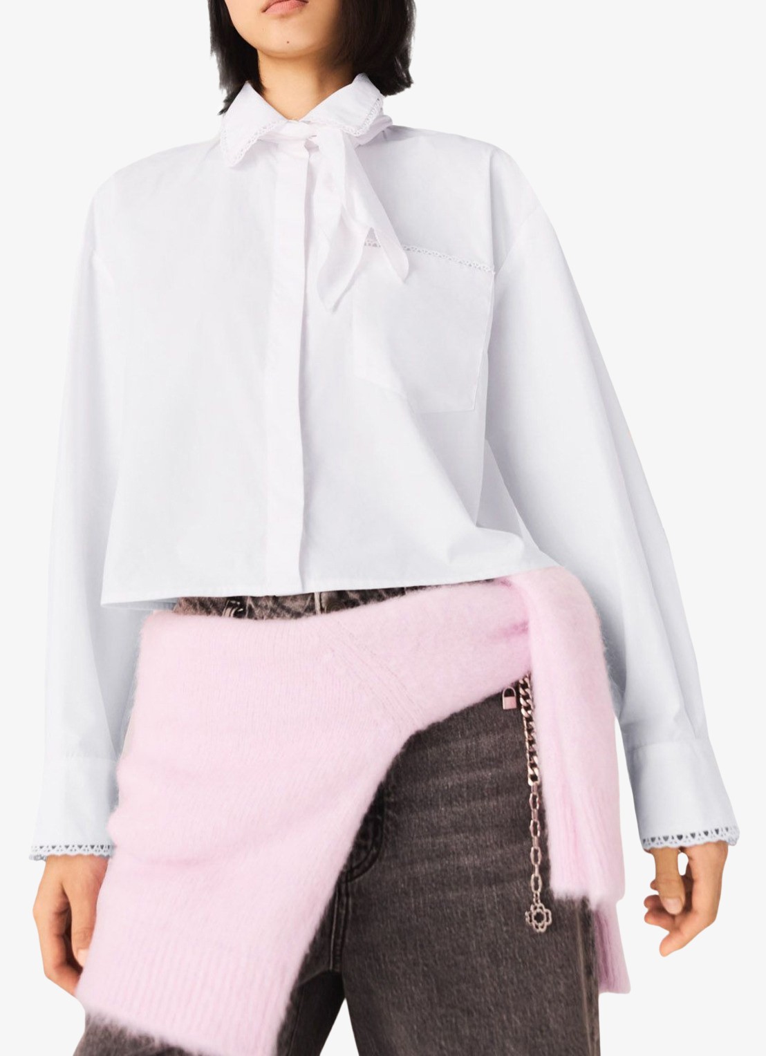 Maje Blouse met strikkraag - detail 4 wit