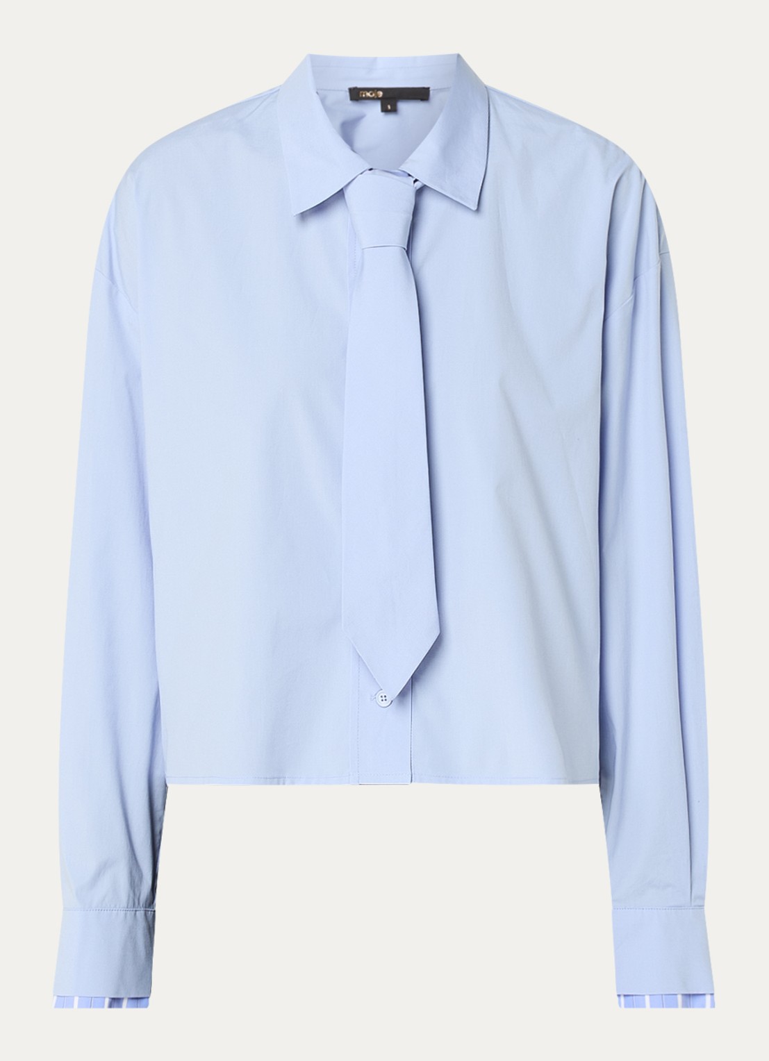 Maje Blouse van  katoen met stropdas - voorkant 3 lichtblauw
