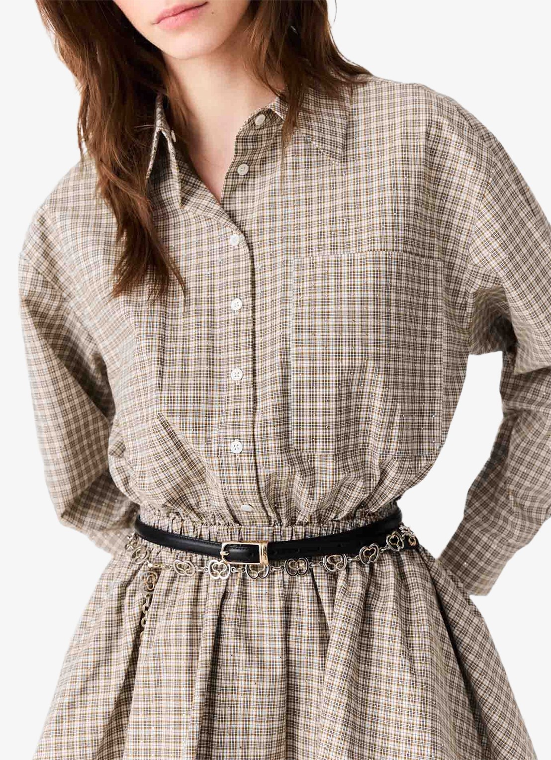 Maje Blousejurk met strassdetails met ruitdessin - detail 6 beige / beige