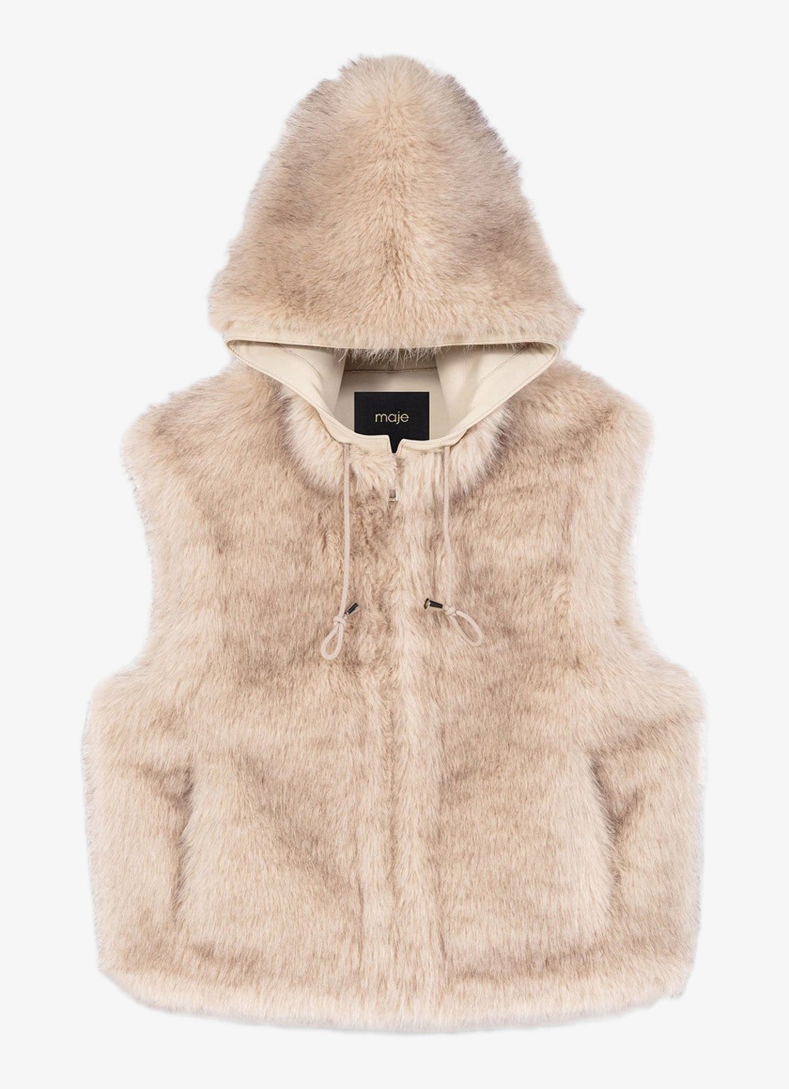 Maje Bodywarmer van imitatiebond - voorkant beige