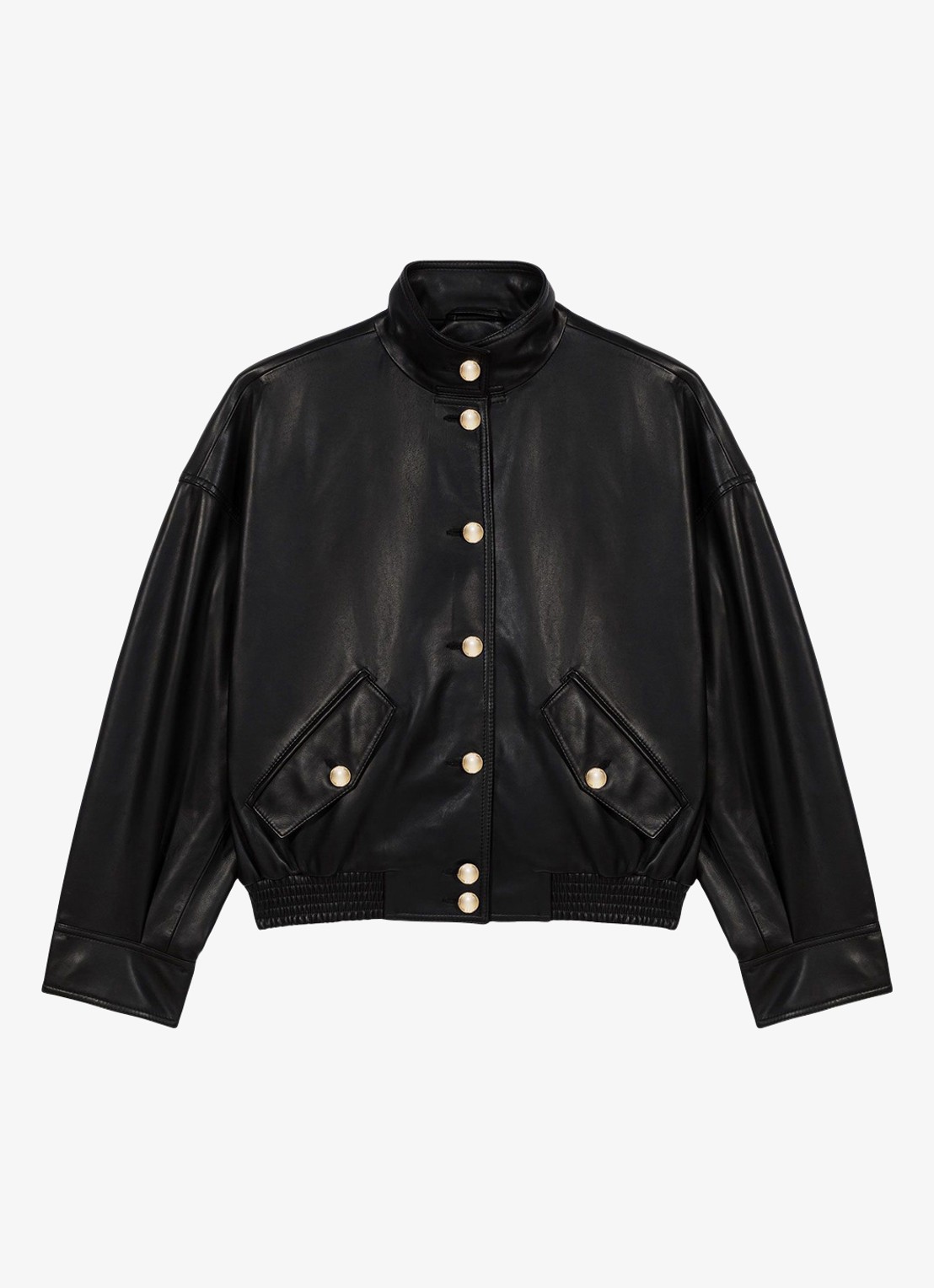 Maje Bomberjack van leer - voorkant 6 jeans