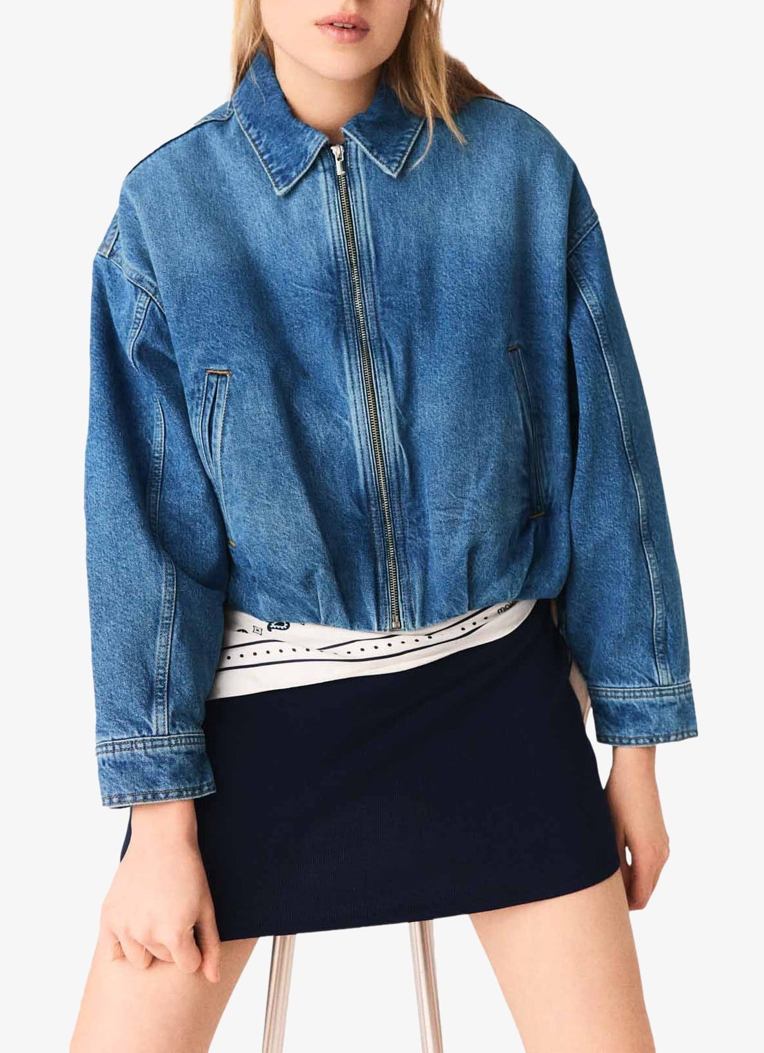 Maje Botwow bomberjack van denim - detail 4 blauw