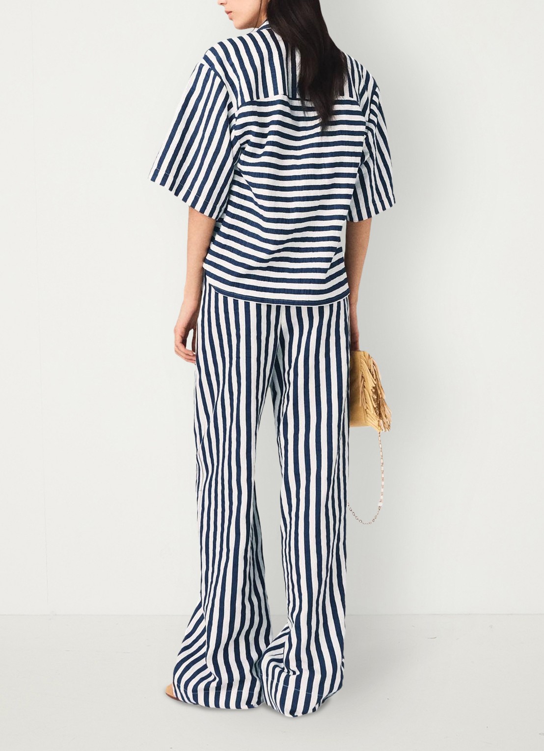 Maje Calais blouse met streepprint - achterkant 5 donkerblauw