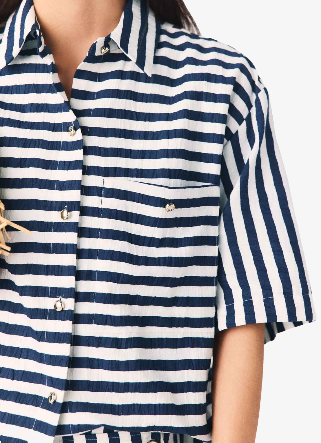 Maje Calais blouse met streepprint - detail 3 donkerblauw