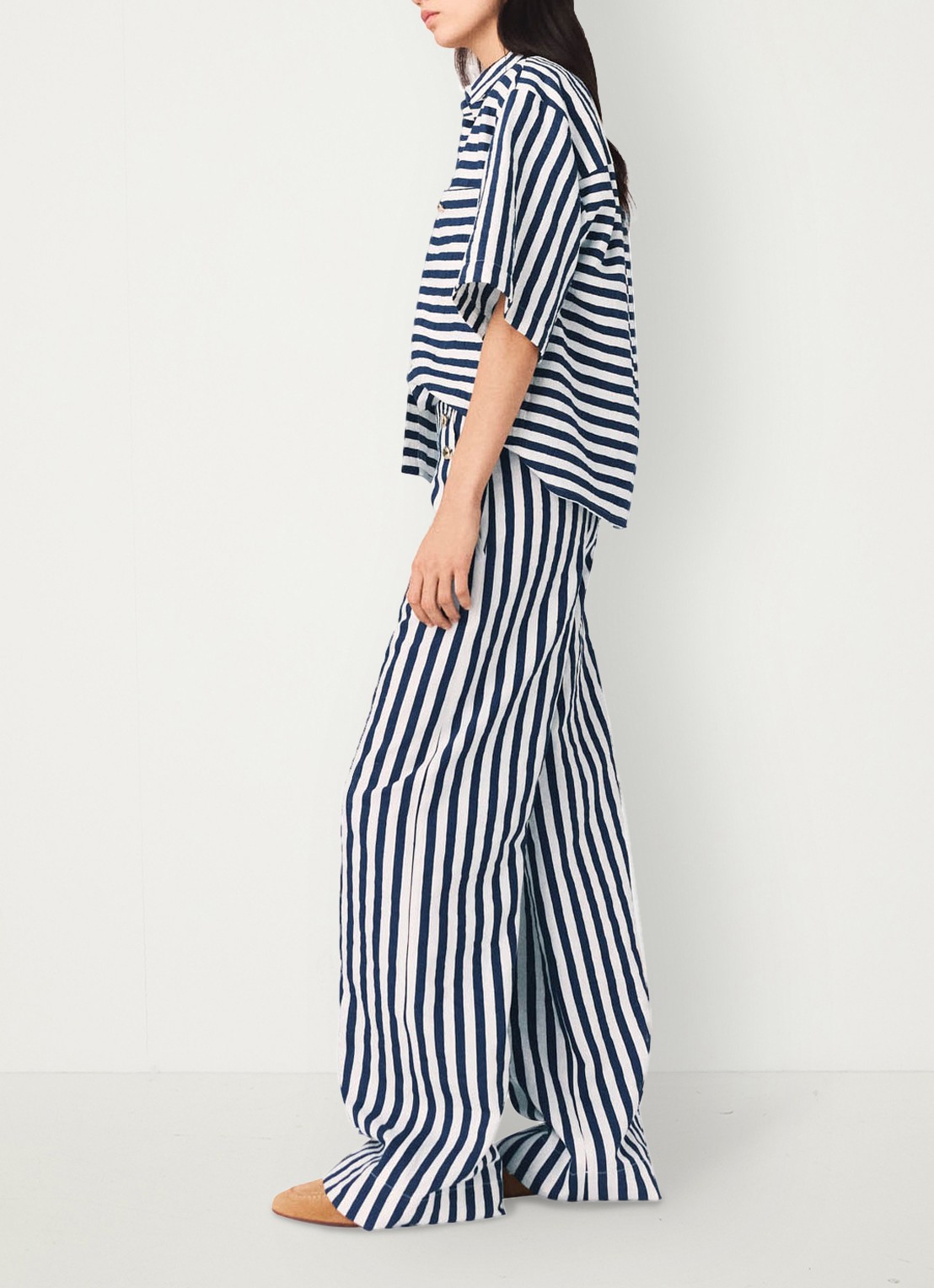 Maje Calais blouse met streepprint - detail 4 donkerblauw