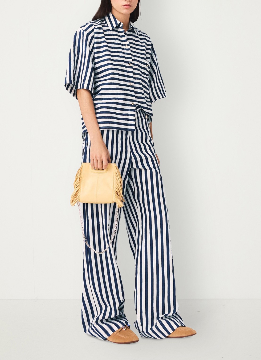 Maje Calais blouse met streepprint - voorkant 7 donkerblauw
