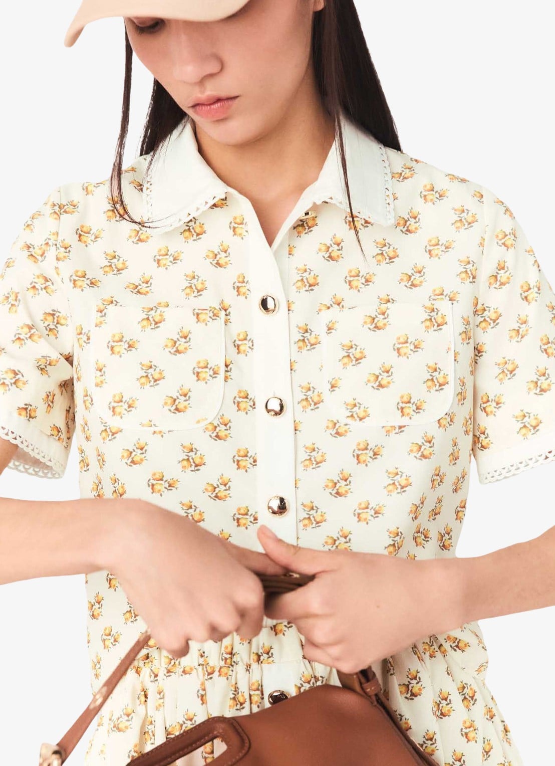 Maje Chazalera blouse met broderie en print - detail 6 geel