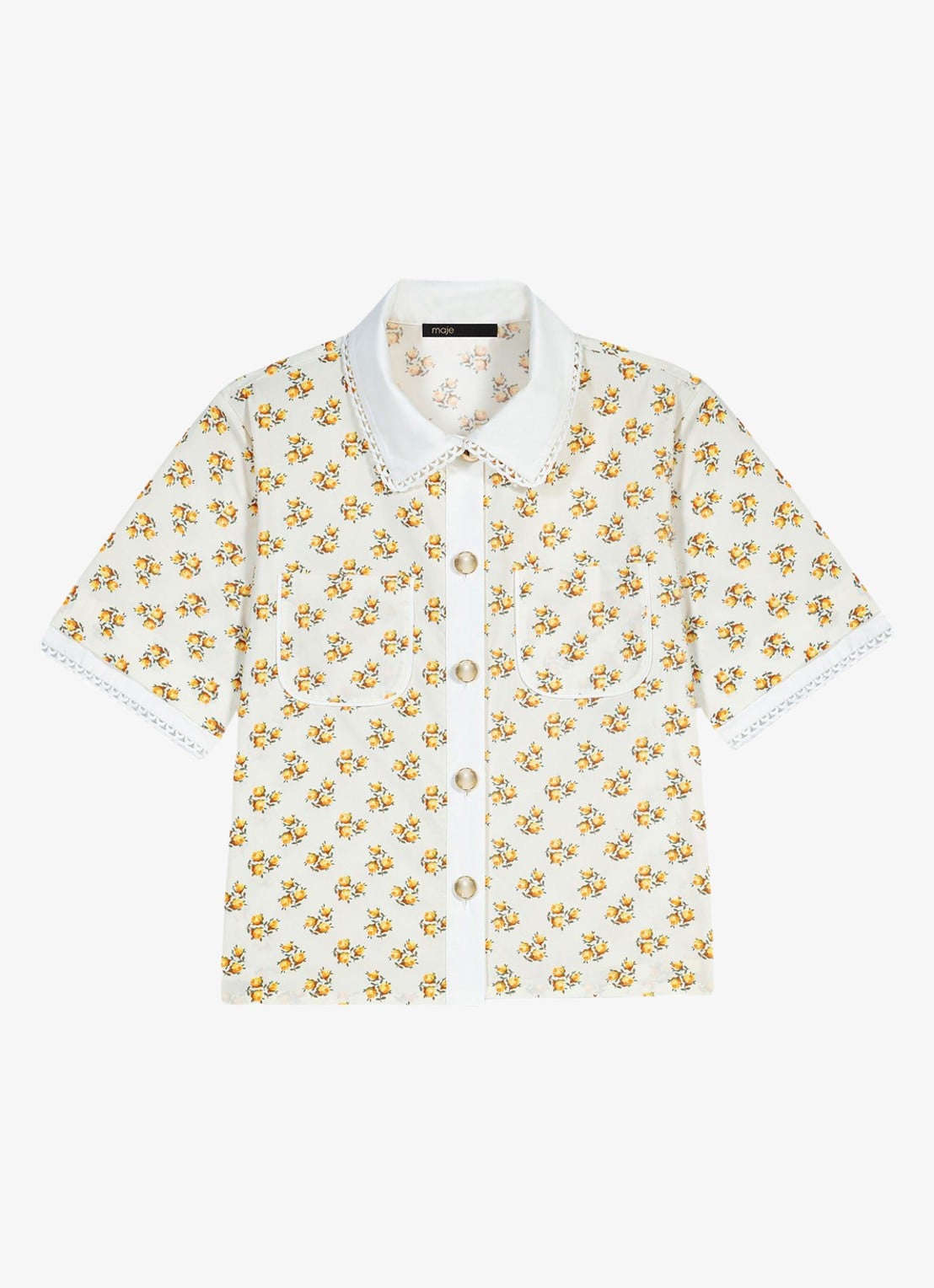 Maje Chazalera blouse met broderie en print - voorkant geel