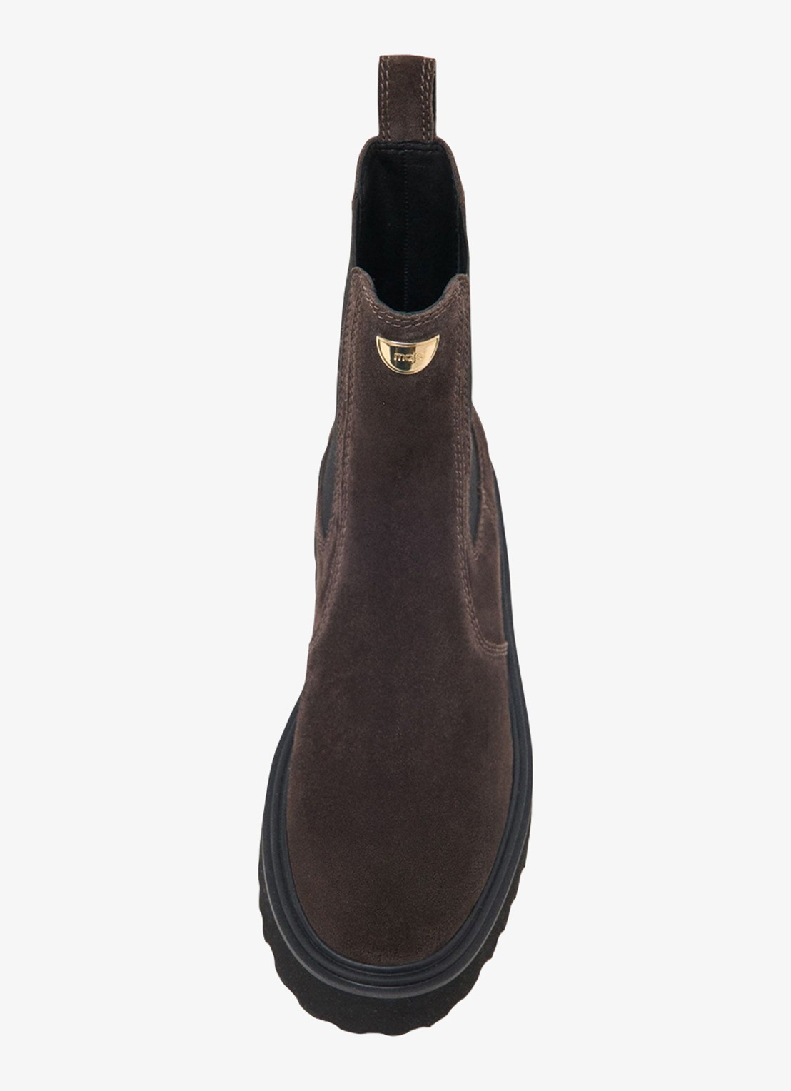 Maje Chelsea boot van suéde - detail 5 donkerbruin