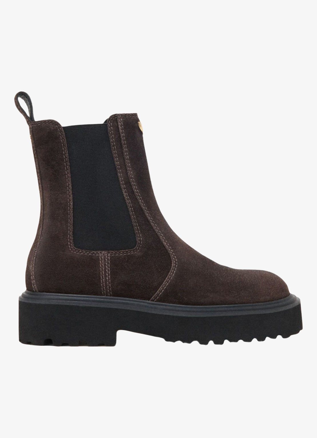 Maje Chelsea boot van suéde - voorkant 2 donkerbruin