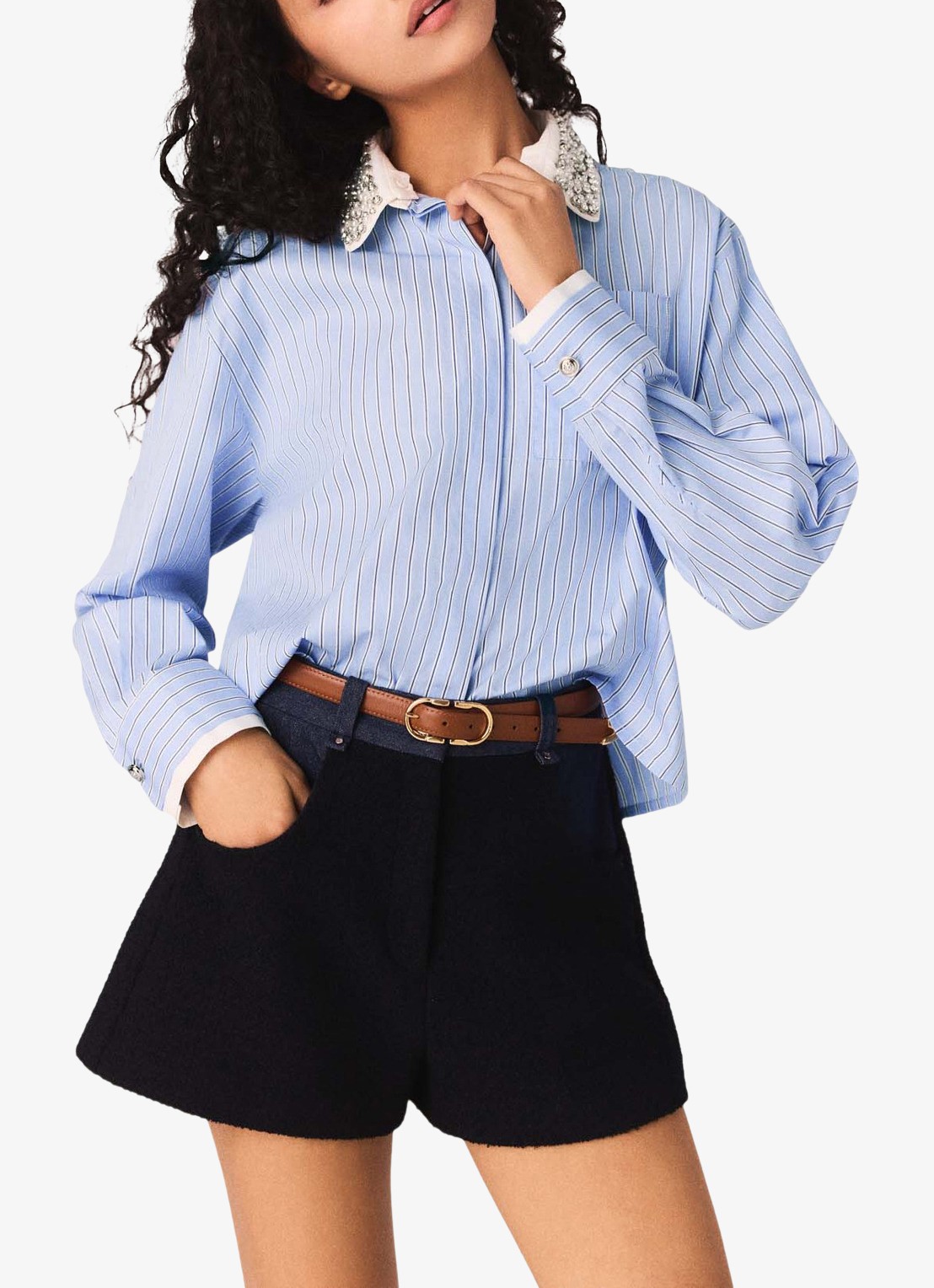 Maje Ciblue blouse met afneembare kraag - detail 4 blauw