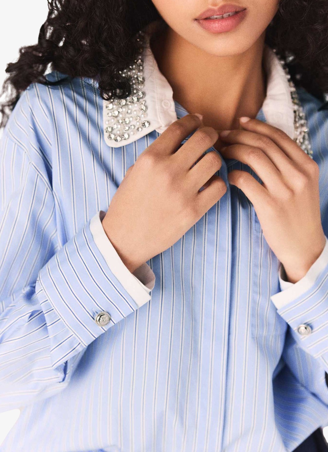 Maje Ciblue blouse met afneembare kraag - detail 6 blauw