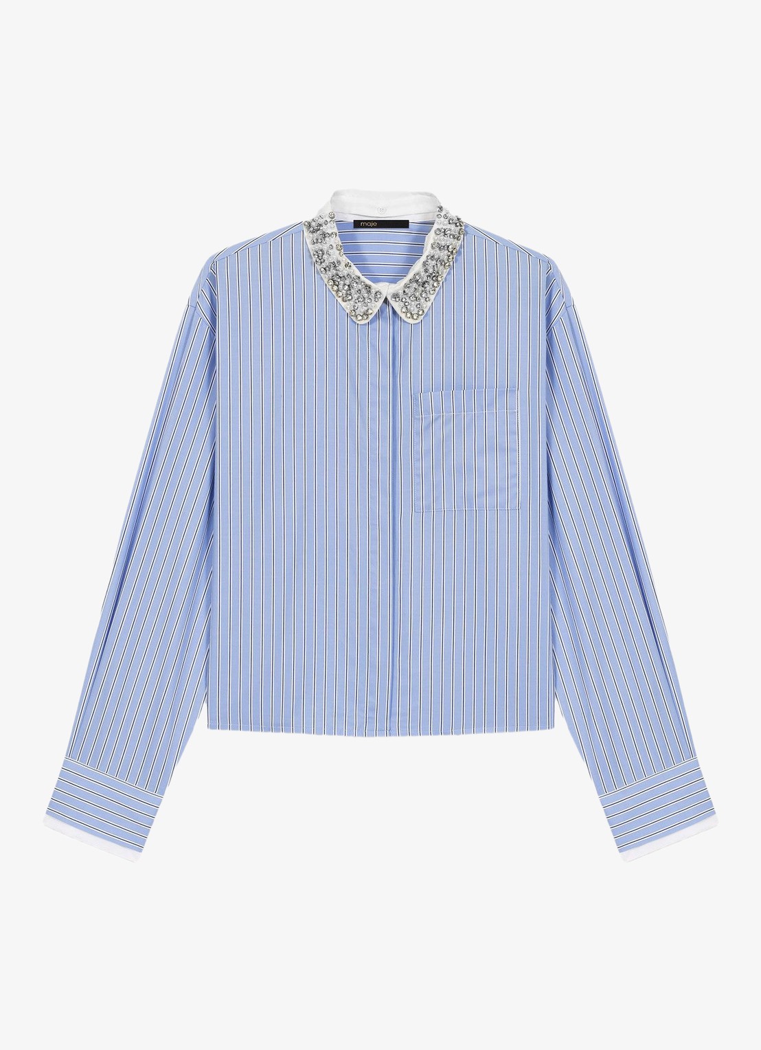 Maje Ciblue blouse met afneembare kraag - voorkant blauw