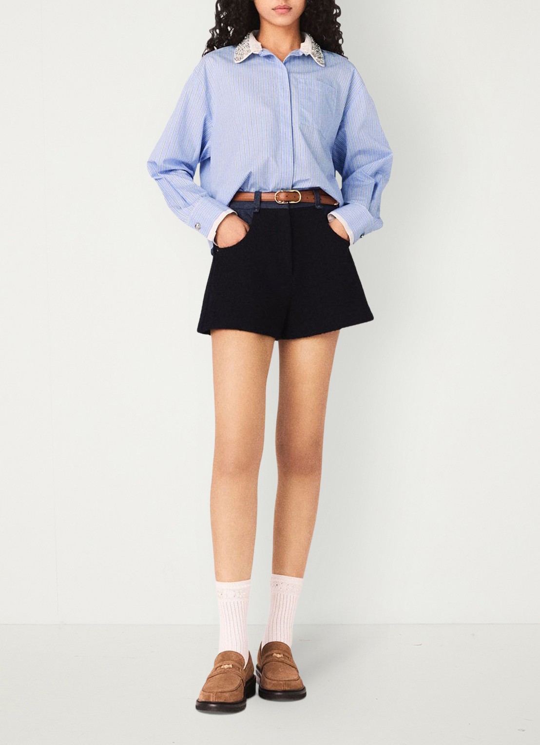 Maje Ciblue blouse met afneembare kraag - voorkant 2 blauw