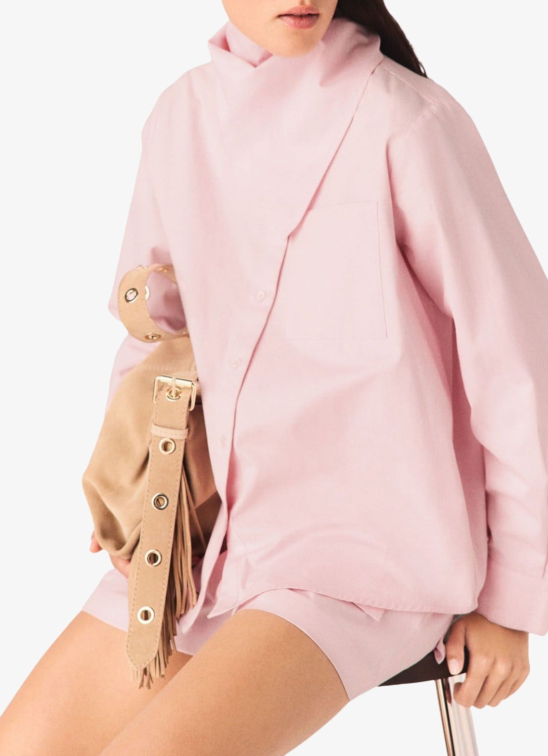 Maje Cionea blouse met borstzak en afneembare sjaalkraag - detail 5 lichtroze
