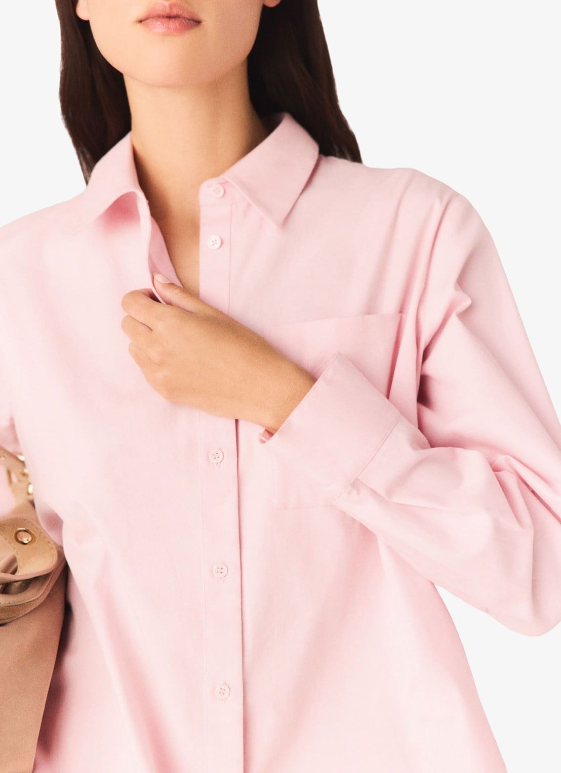 Maje Cionea blouse met borstzak en afneembare sjaalkraag - detail 7 lichtroze