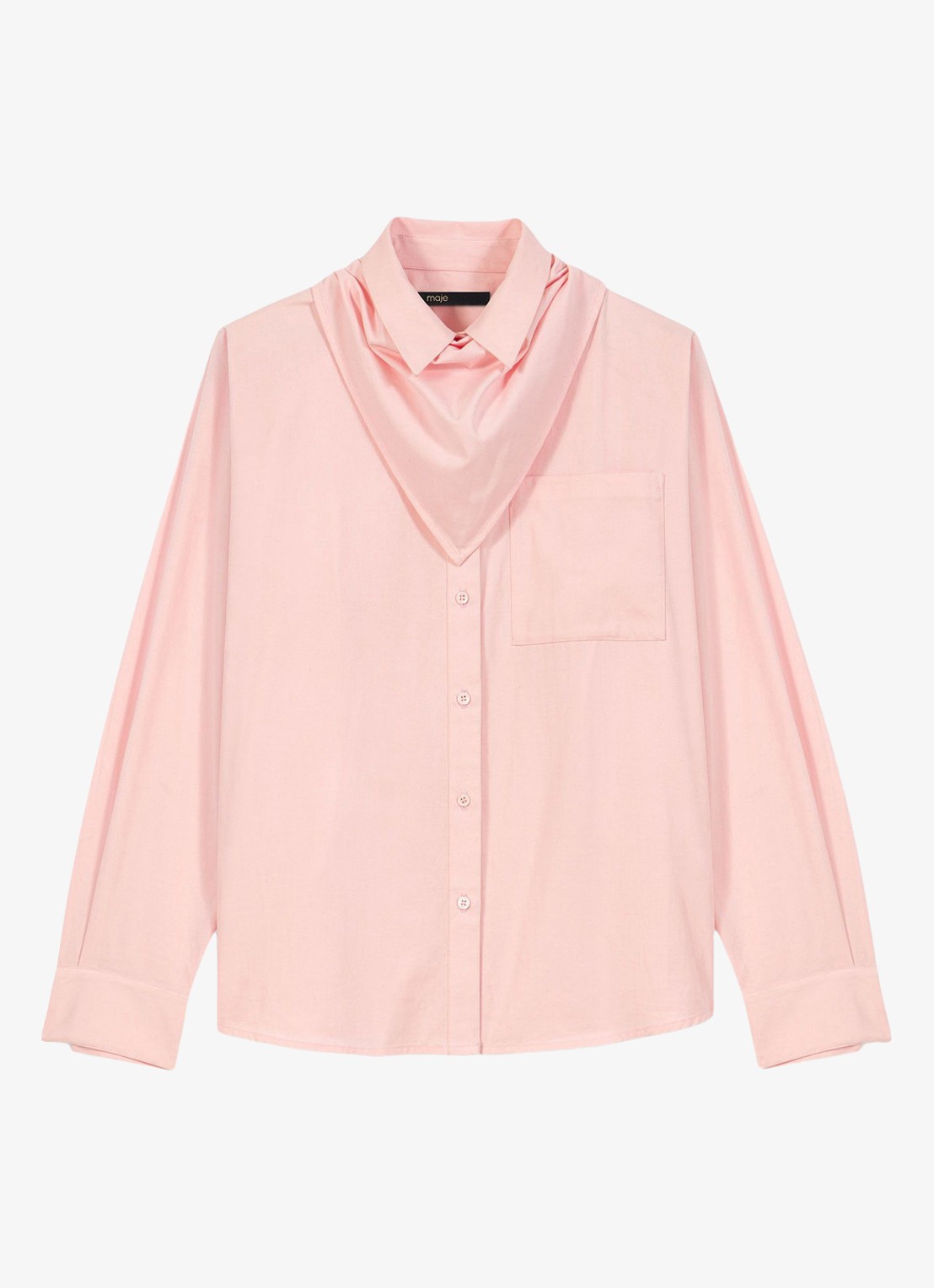 Maje Cionea blouse met borstzak en afneembare sjaalkraag - voorkant lichtroze