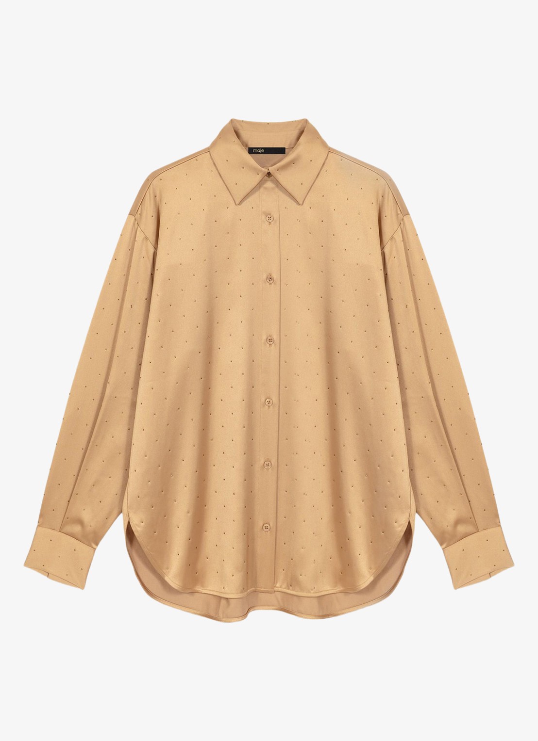 Maje Citerani blouse van satijn met strass - voorkant 2 bruin
