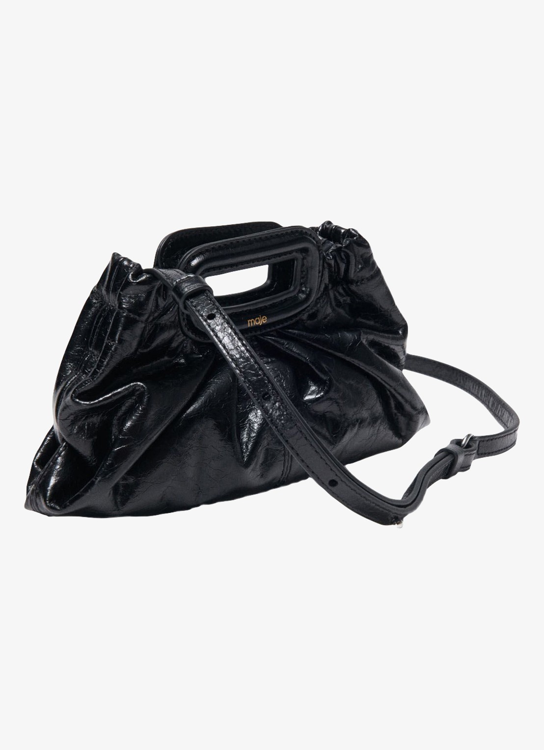 Maje Clutch van leer met afneembare schouderriem - detail zwart