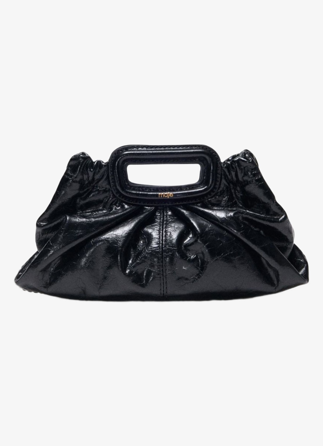Maje Clutch van leer met afneembare schouderriem - voorkant 6 zwart