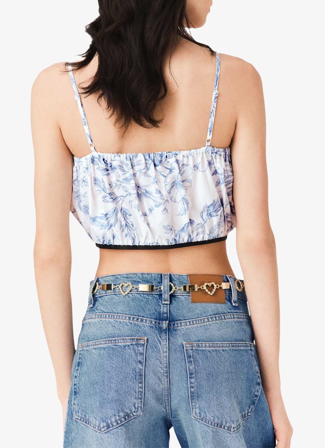 Maje Crop top in lyocellblend met plooien en print - achterkant 3 blauw