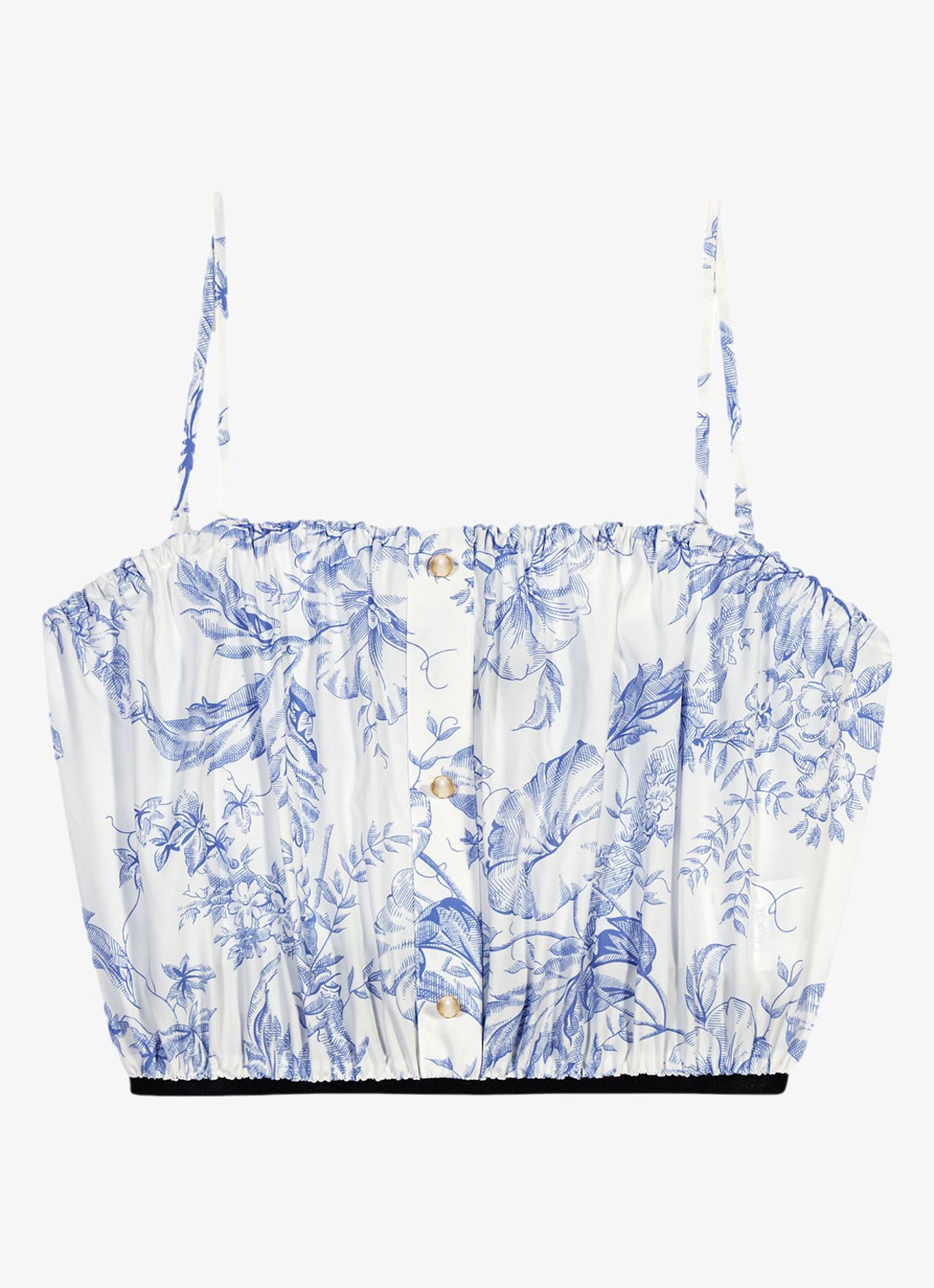 Maje Crop top in lyocellblend met plooien en print - voorkant blauw