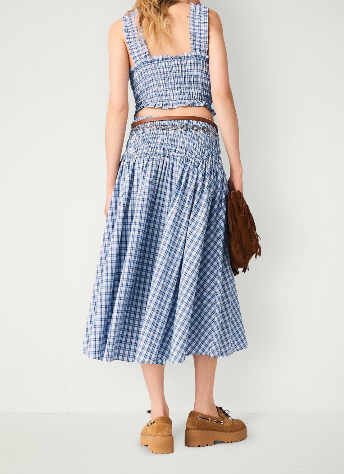 Maje Crop top met smockwerk en strass - achterkant 7 blauw