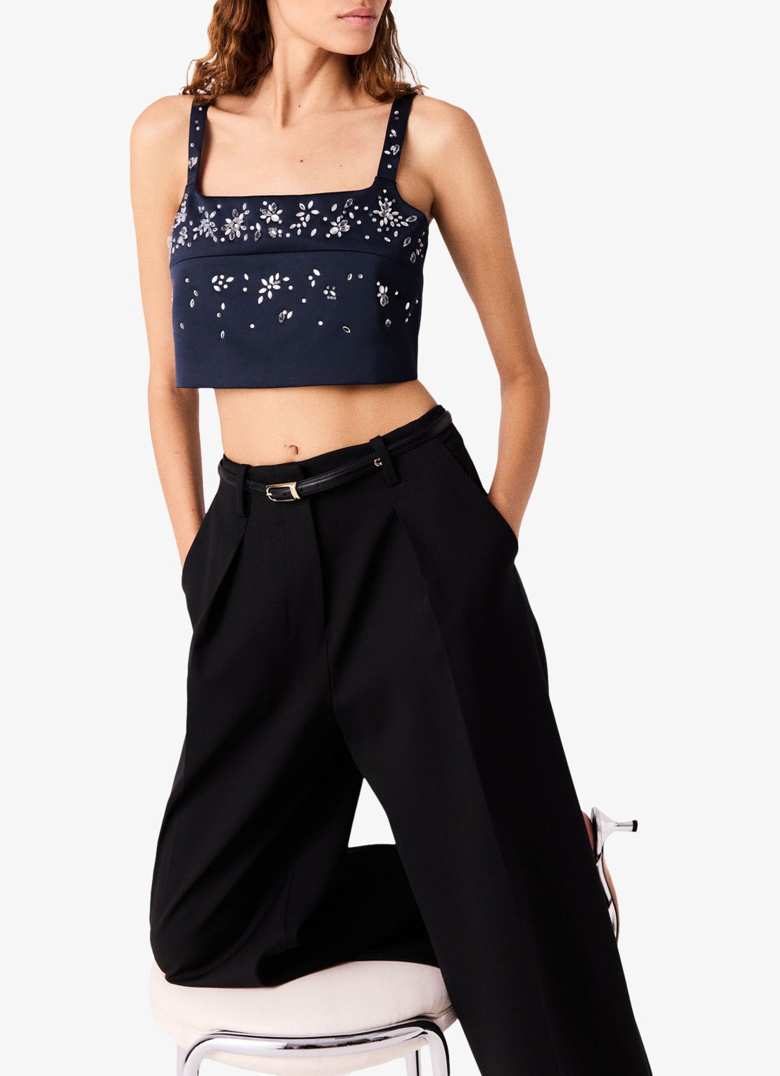 Maje Crop top met strass - detail 5 donkerblauw