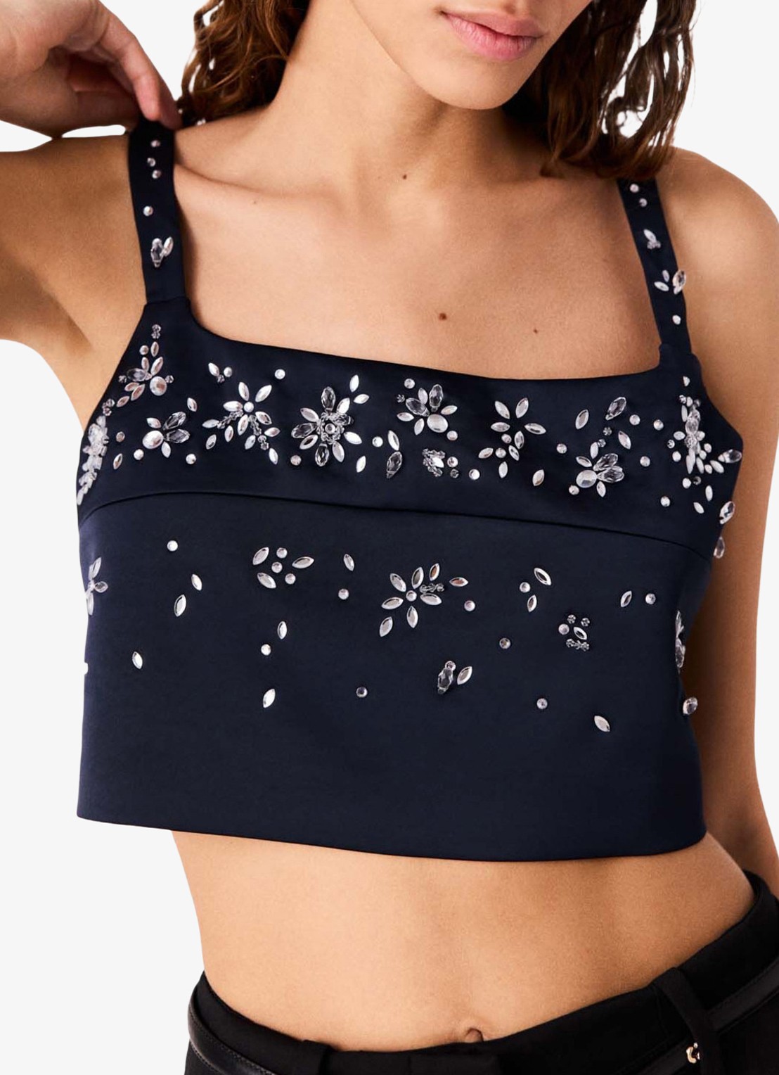 Maje Crop top met strass - detail 7 donkerblauw